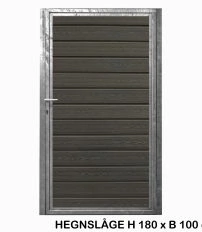 Hegnslåge Komposit varmgalvaniseret, H180 x B100 cm, med gråsort træstruktur